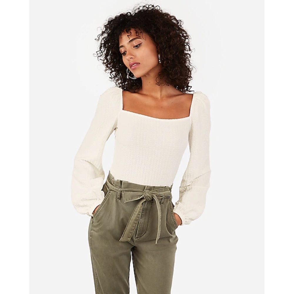 Textured Square Neck Puff Sleeve Top